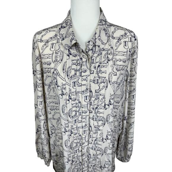 Tory Burch Celestial Frentera Angelique Silk Shirt Dress Nautical Beige Size 14 - Picture 2 of 16